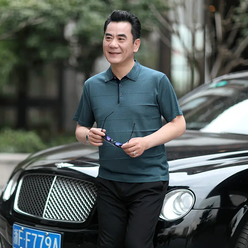 Men Lapel T-Shirt Striped Blue White Summer - Image 11