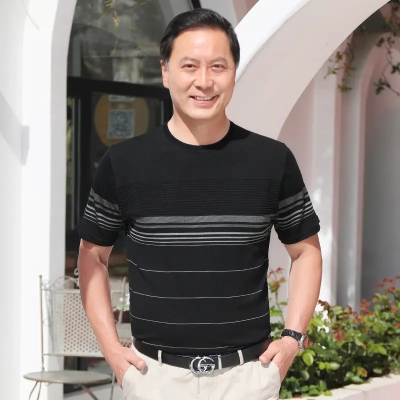 Men Lapel T-Shirt Striped Blue White Summer - Image 13