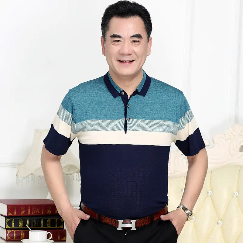 Men Lapel T-Shirt Striped Blue White Summer - Image 22