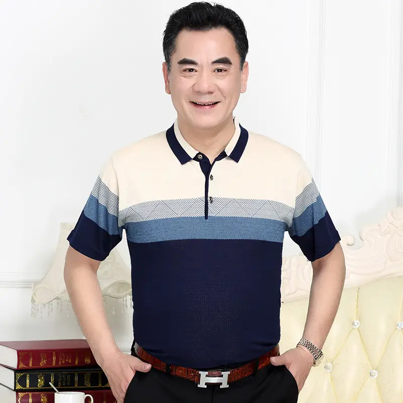 Men Lapel T-Shirt Striped Blue White Summer - Image 23