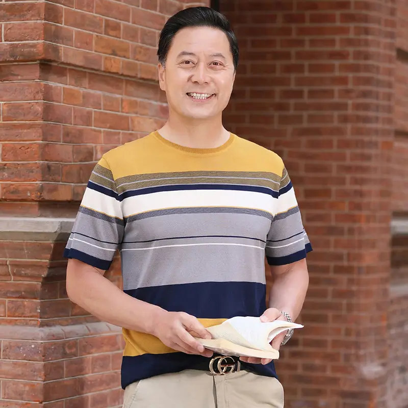 Men Lapel T-Shirt Striped Blue White Summer - Image 26