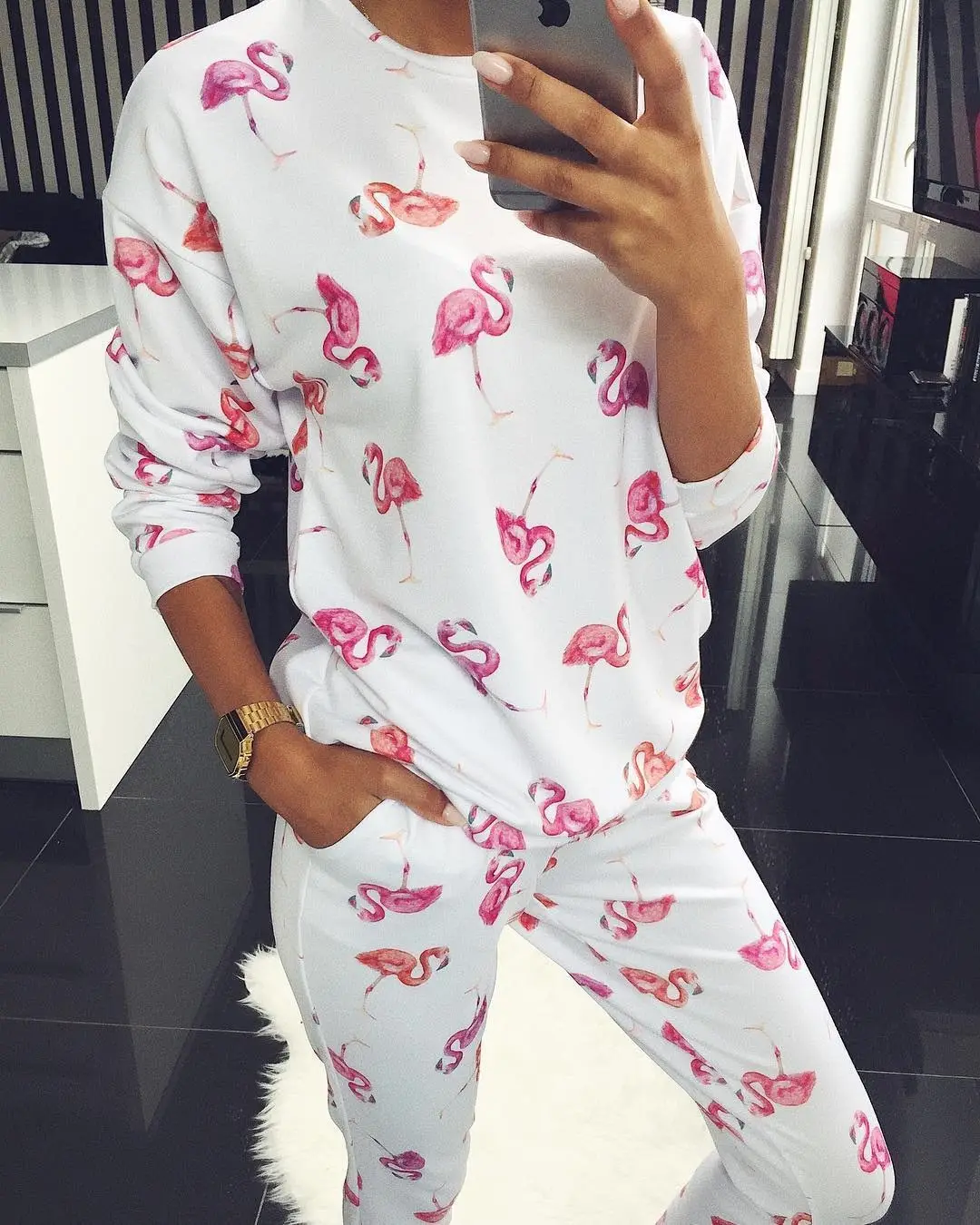 Multicolor Printed Casual Suit for Women Round Neck - Image 4