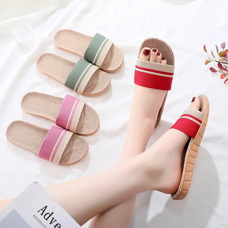 Linen High-Heeled Slippers for Women Spring, Summer and Winter Home Indoor Home Wooden Floor Cotton and Linen Home Sandals for Men