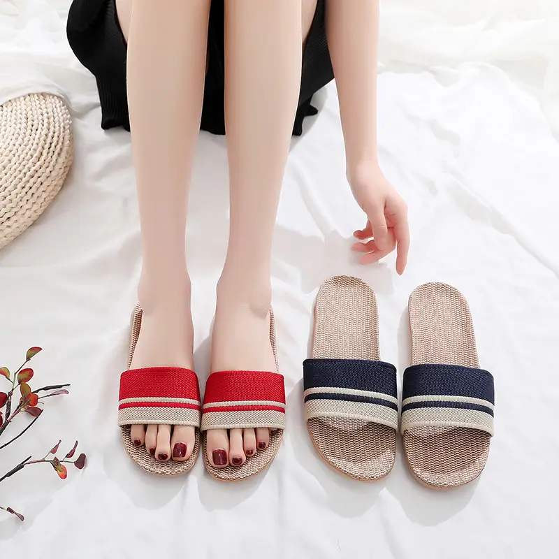 Linen High-Heeled Slippers for Women Spring, Summer and Winter Home Indoor Home Wooden Floor Cotton and Linen Home Sandals for Men