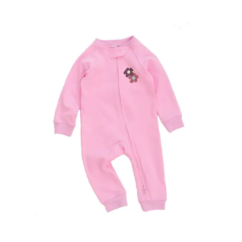 Pink Zipper Baby Jumpsuit Long Sleeve Cotton - Image 2
