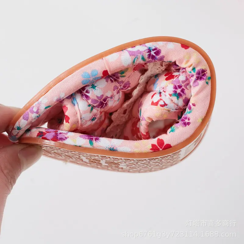 Korean-Style Floral Fabric Cotton Slippers for Men and Women, Indoor Home Slippers with Rubber Sole, Couple's Floor Slippers, Wholesale for Spring, Autumn, and Summer
