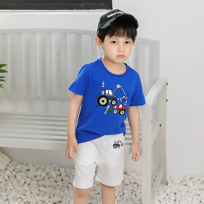 Kids Short Sleeve T-Shirt & Shorts Set Turquoise Black Work Zone Print - Image 27