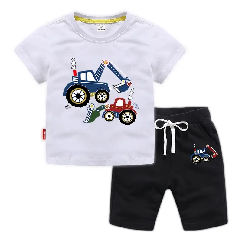 Kids Short Sleeve T-Shirt & Shorts Set Turquoise Black Work Zone Print - Image 28
