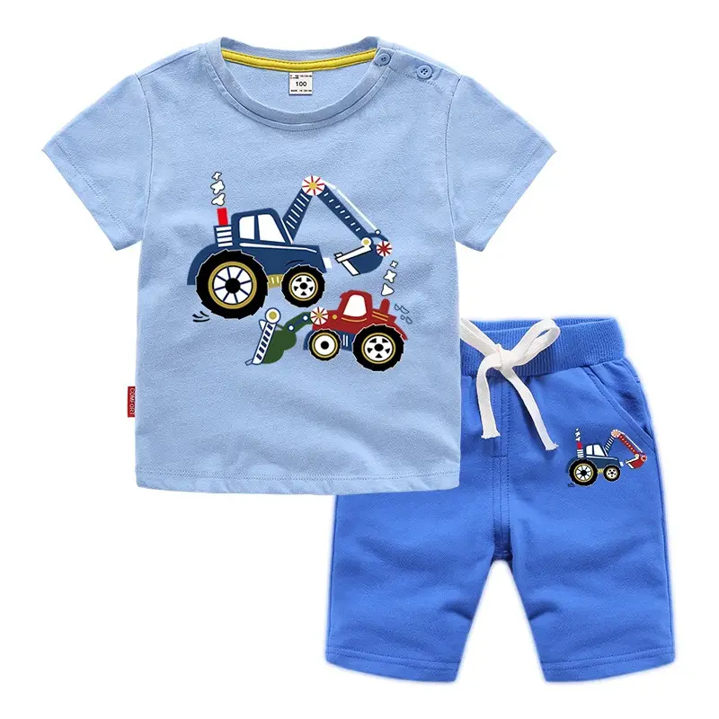 Kids Short Sleeve T-Shirt & Shorts Set Turquoise Black Work Zone Print - Image 31
