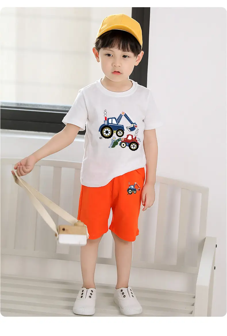 Kids Short Sleeve T-Shirt & Shorts Set Turquoise Black Work Zone Print — feature 8
