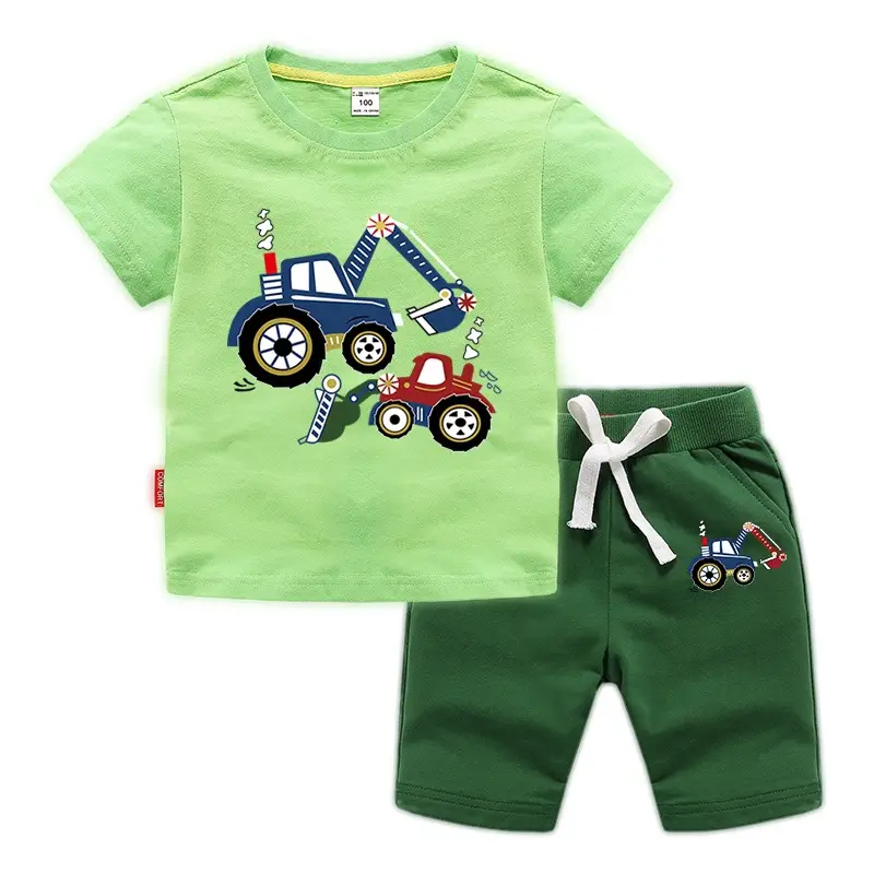 Kids Short Sleeve T-Shirt & Shorts Set Turquoise Black Work Zone Print - Image 9