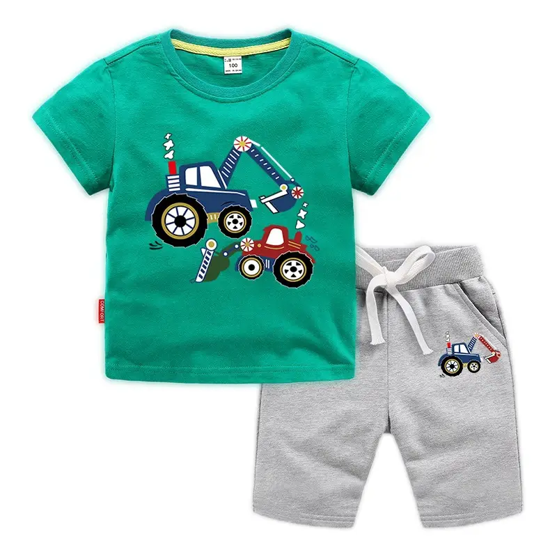 Kids Short Sleeve T-Shirt & Shorts Set Turquoise Black Work Zone Print - Image 11