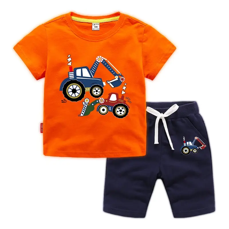 Kids Short Sleeve T-Shirt & Shorts Set Turquoise Black Work Zone Print - Image 12