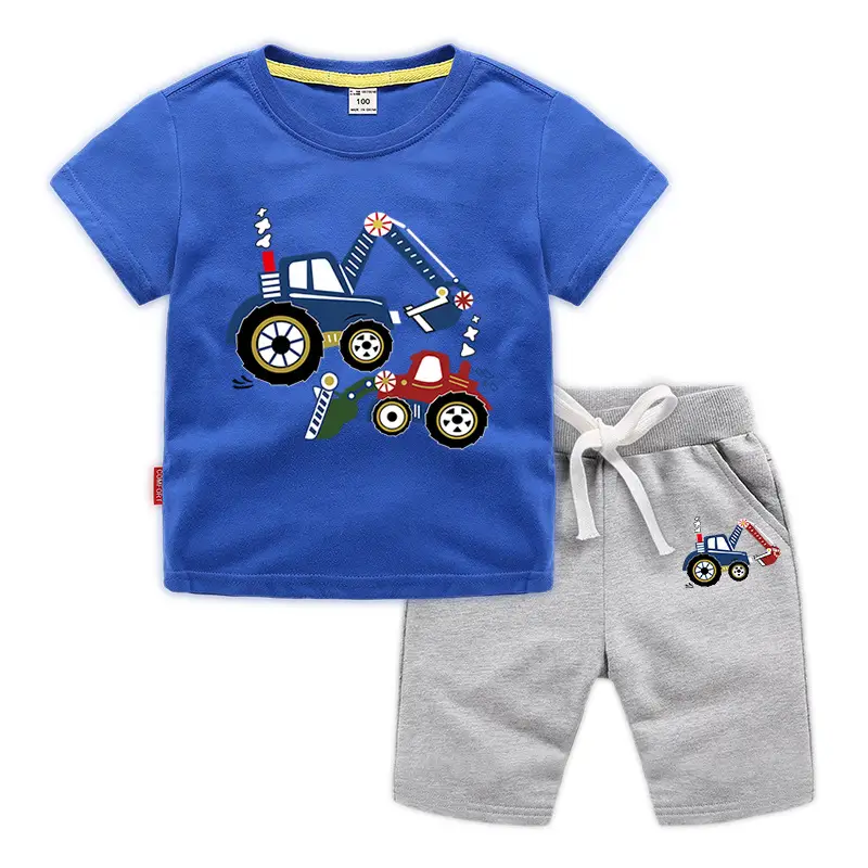 Kids Short Sleeve T-Shirt & Shorts Set Turquoise Black Work Zone Print - Image 13