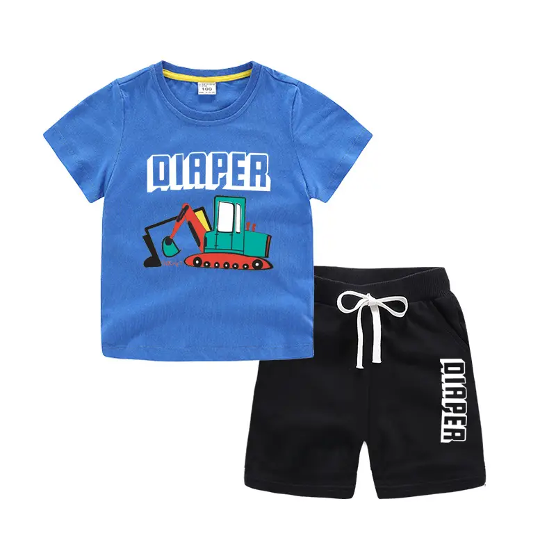 Kids Short Sleeve T-Shirt & Shorts Set Turquoise Black Work Zone Print - Image 14