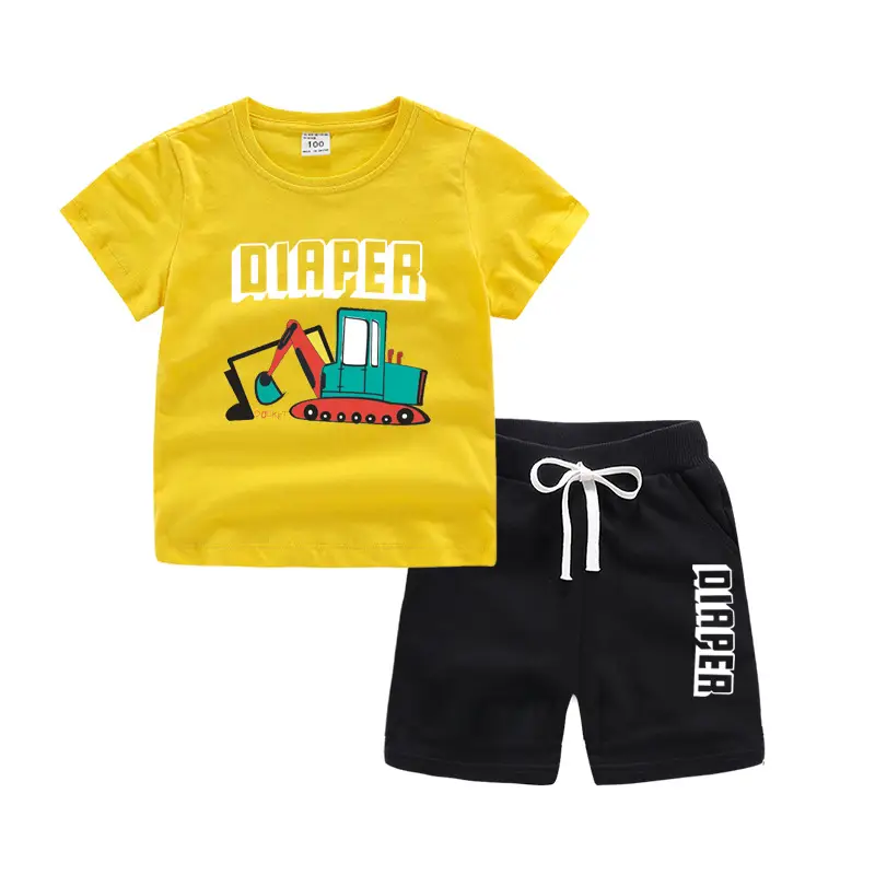Kids Short Sleeve T-Shirt & Shorts Set Turquoise Black Work Zone Print - Image 15