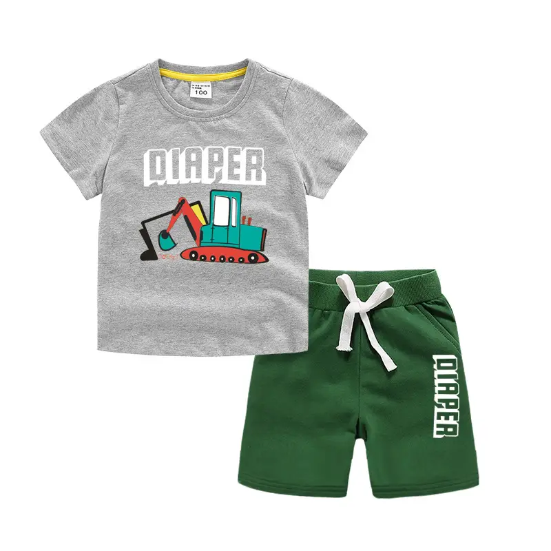 Kids Short Sleeve T-Shirt & Shorts Set Turquoise Black Work Zone Print - Image 16