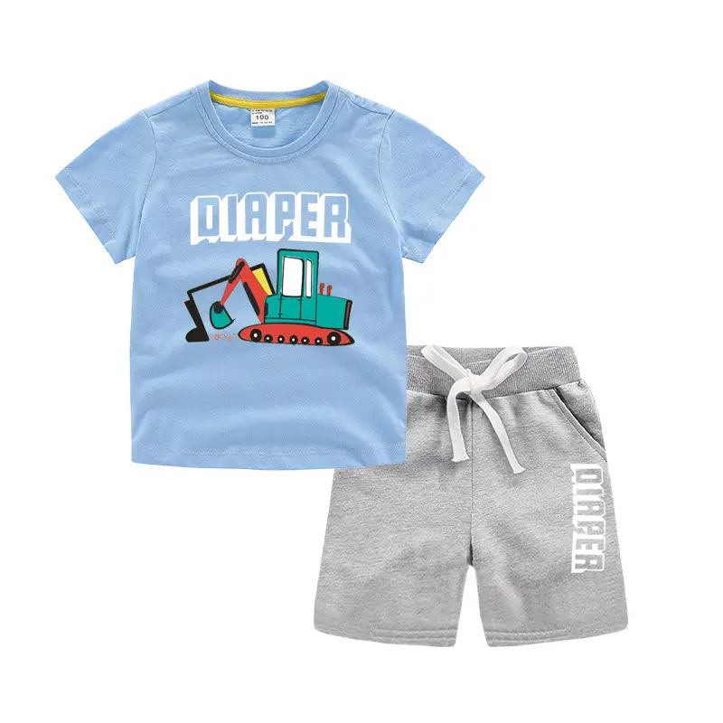 Kids Short Sleeve T-Shirt & Shorts Set Turquoise Black Work Zone Print - Image 17