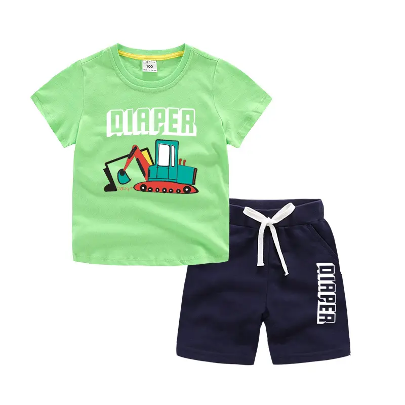 Kids Short Sleeve T-Shirt & Shorts Set Turquoise Black Work Zone Print - Image 18