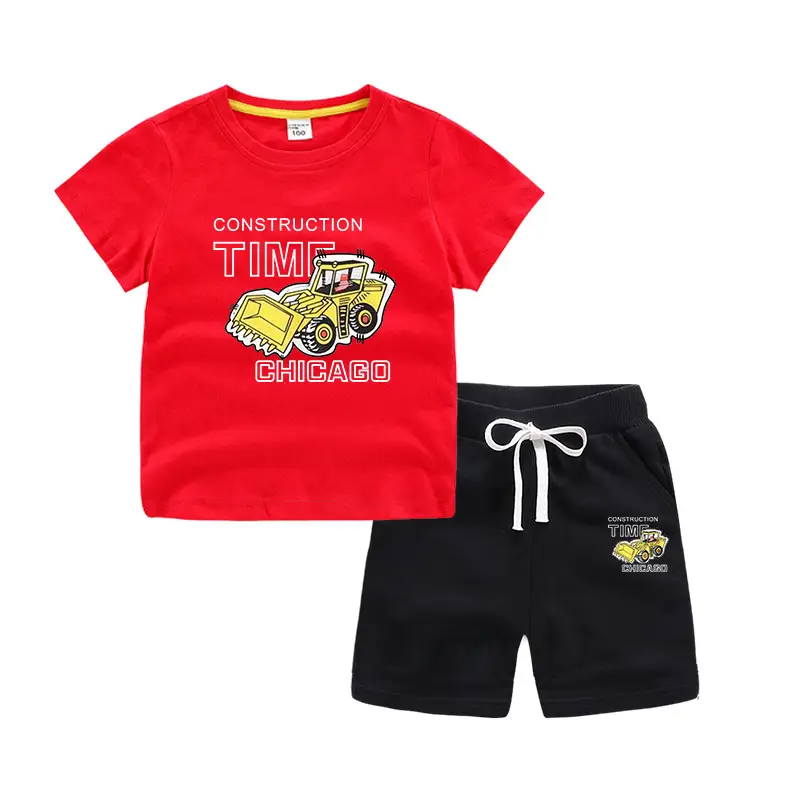 Kids Short Sleeve T-Shirt & Shorts Set Turquoise Black Work Zone Print - Image 20