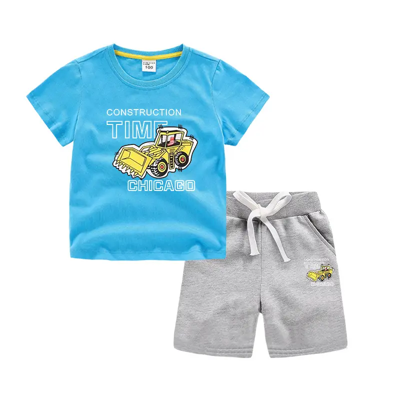 Kids Short Sleeve T-Shirt & Shorts Set Turquoise Black Work Zone Print - Image 21