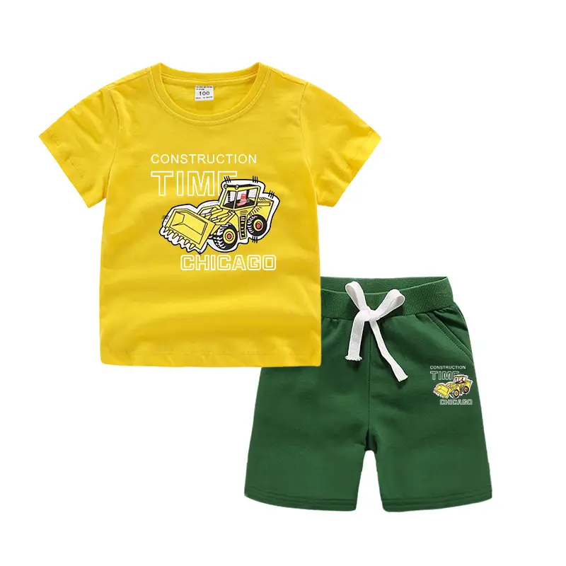 Kids Short Sleeve T-Shirt & Shorts Set Turquoise Black Work Zone Print - Image 22
