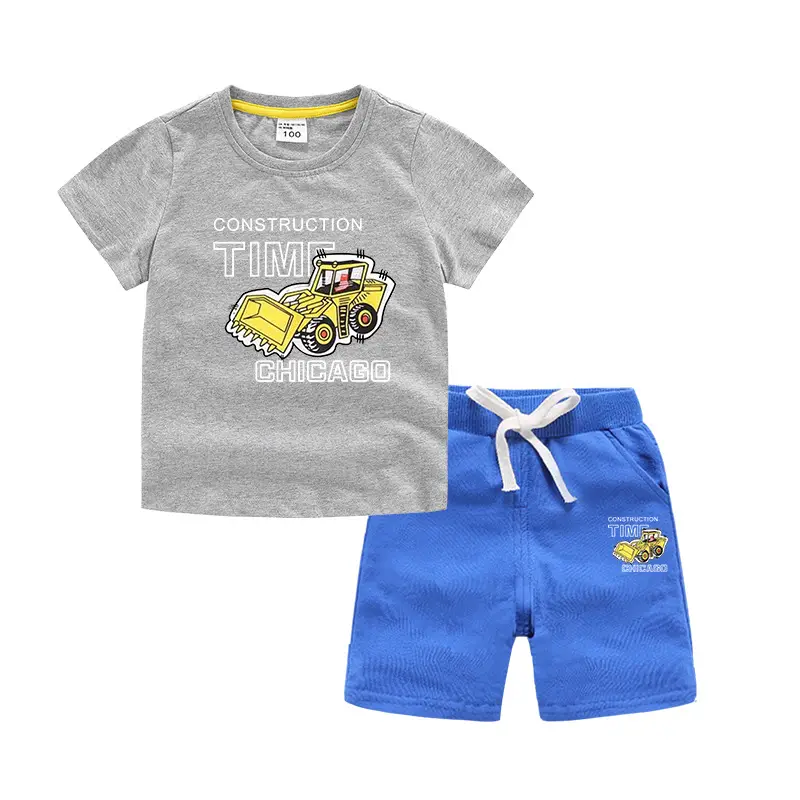 Kids Short Sleeve T-Shirt & Shorts Set Turquoise Black Work Zone Print - Image 23