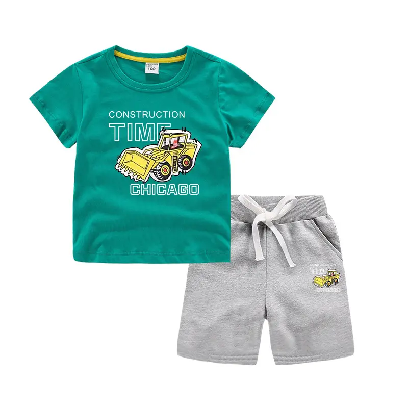 Kids Short Sleeve T-Shirt & Shorts Set Turquoise Black Work Zone Print - Image 24