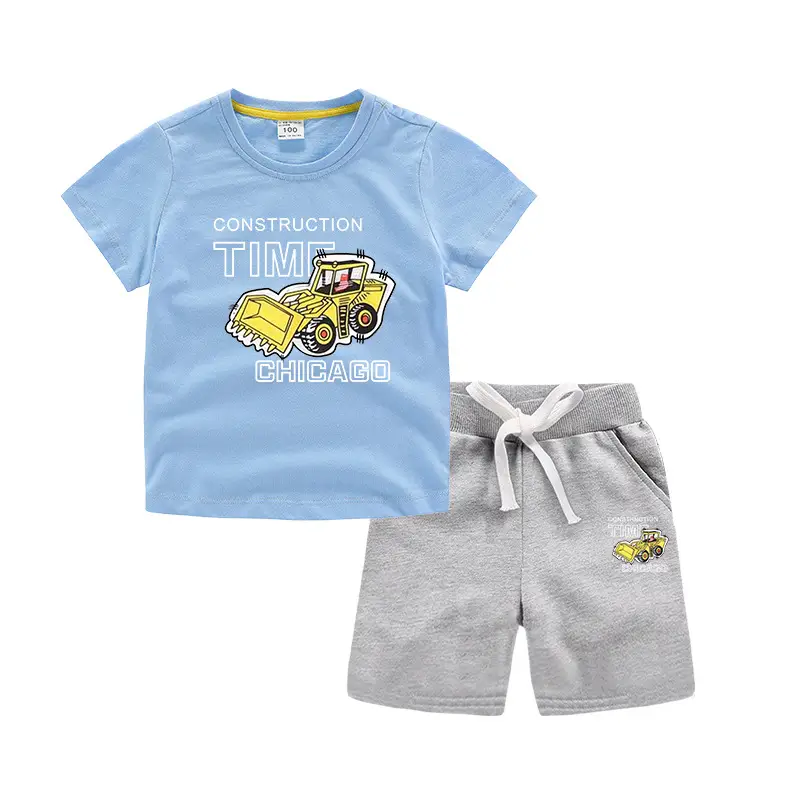 Kids Short Sleeve T-Shirt & Shorts Set Turquoise Black Work Zone Print - Image 25