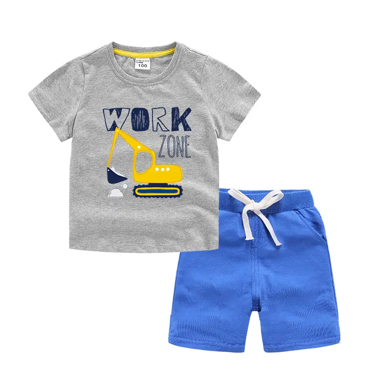 Kids Short Sleeve T-Shirt & Shorts Set Turquoise Black Work Zone Print - Image 26