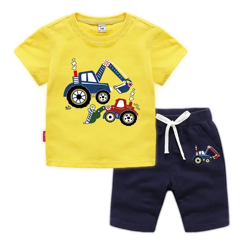 Kids Short Sleeve T-Shirt & Shorts Set Turquoise Black Work Zone Print - Image 3
