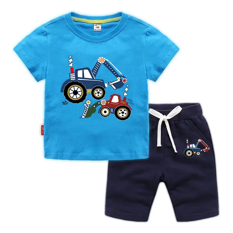 Kids Short Sleeve T-Shirt & Shorts Set Turquoise Black Work Zone Print - Image 4