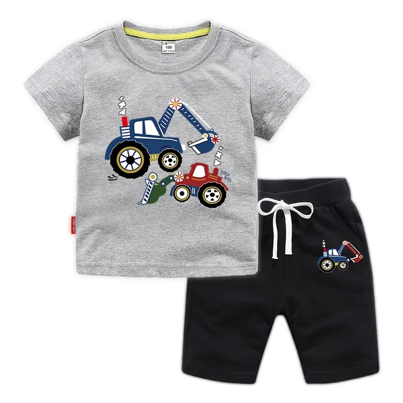 Kids Short Sleeve T-Shirt & Shorts Set Turquoise Black Work Zone Print - Image 5