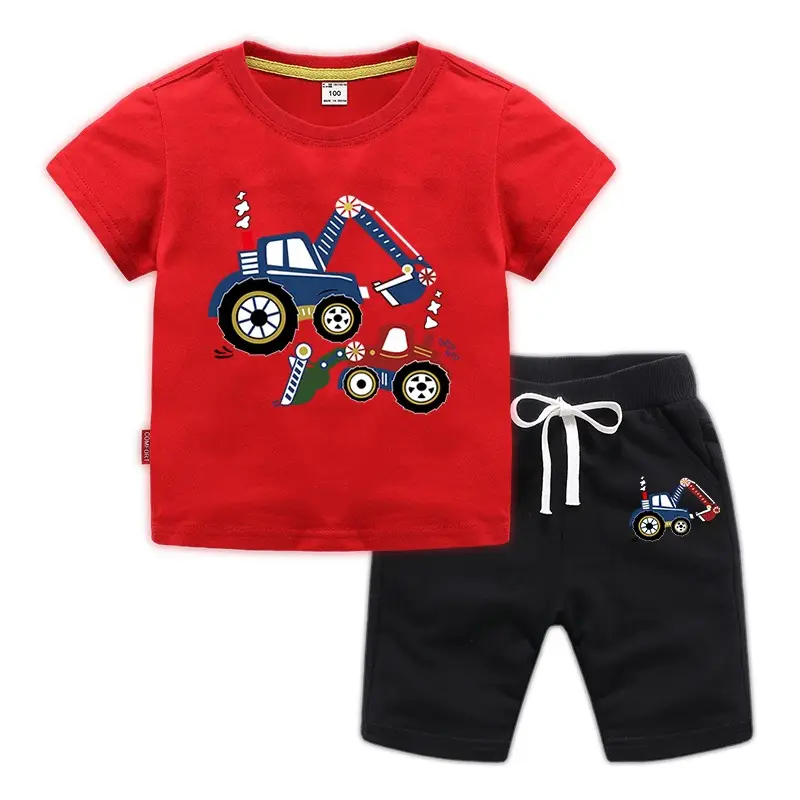 Kids Short Sleeve T-Shirt & Shorts Set Turquoise Black Work Zone Print - Image 6