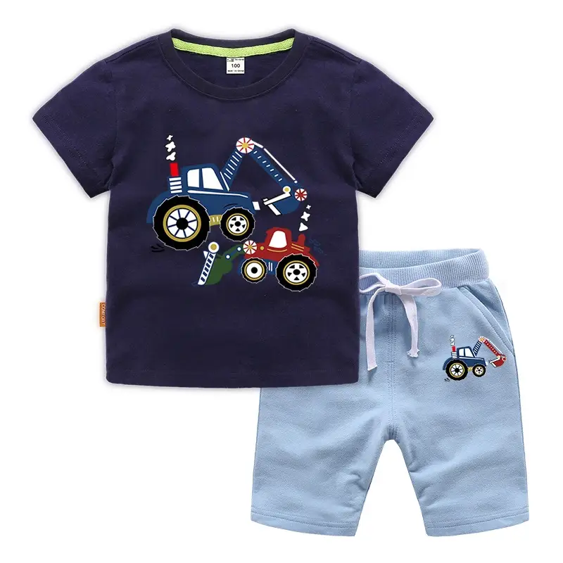 Kids Short Sleeve T-Shirt & Shorts Set Turquoise Black Work Zone Print - Image 7