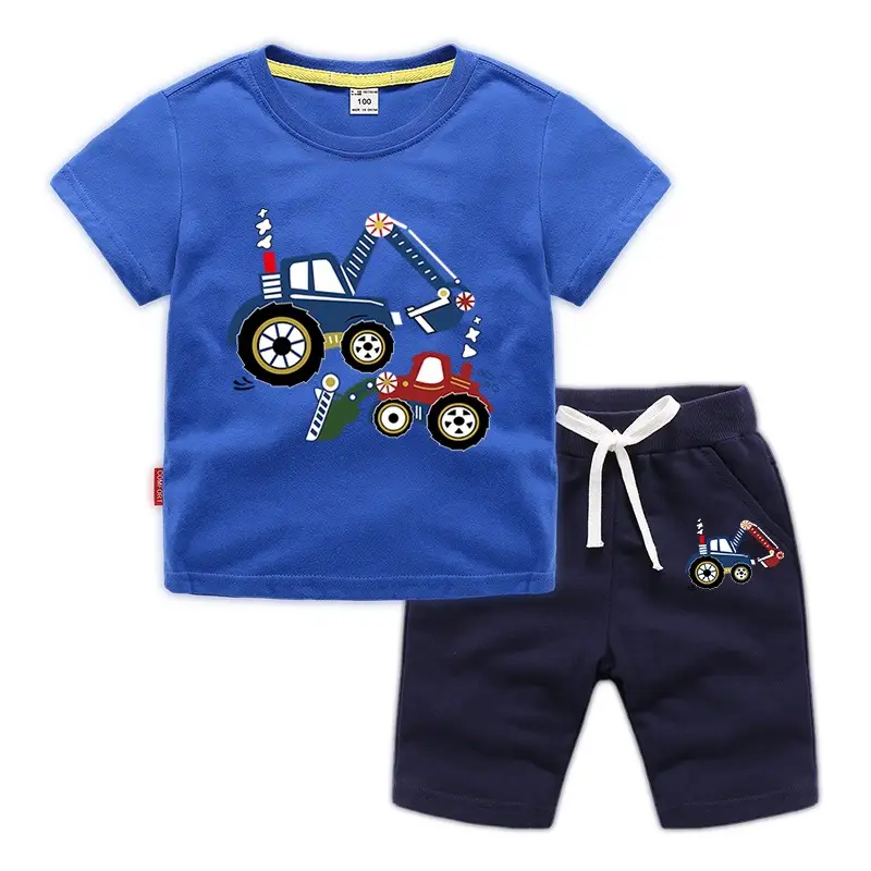 Kids Short Sleeve T-Shirt & Shorts Set Turquoise Black Work Zone Print - Image 8