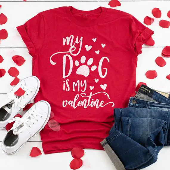 Red T-Shirt with "My Dog is My Valentine" Design - Image 3