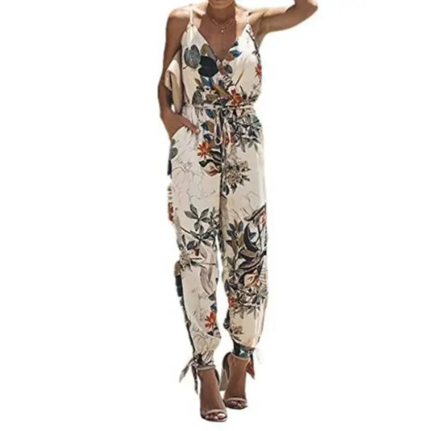 2020 Women Printed Backless Jumpsuit Cotton Summer - Image 4