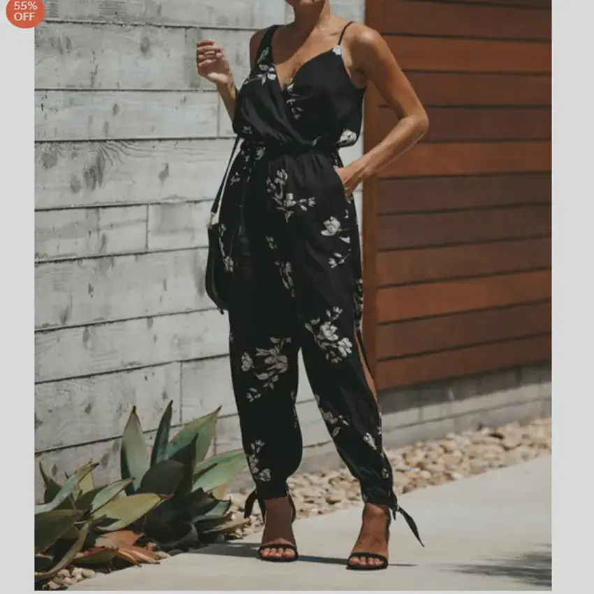 2020 Women Printed Backless Jumpsuit Cotton Summer - Image 5