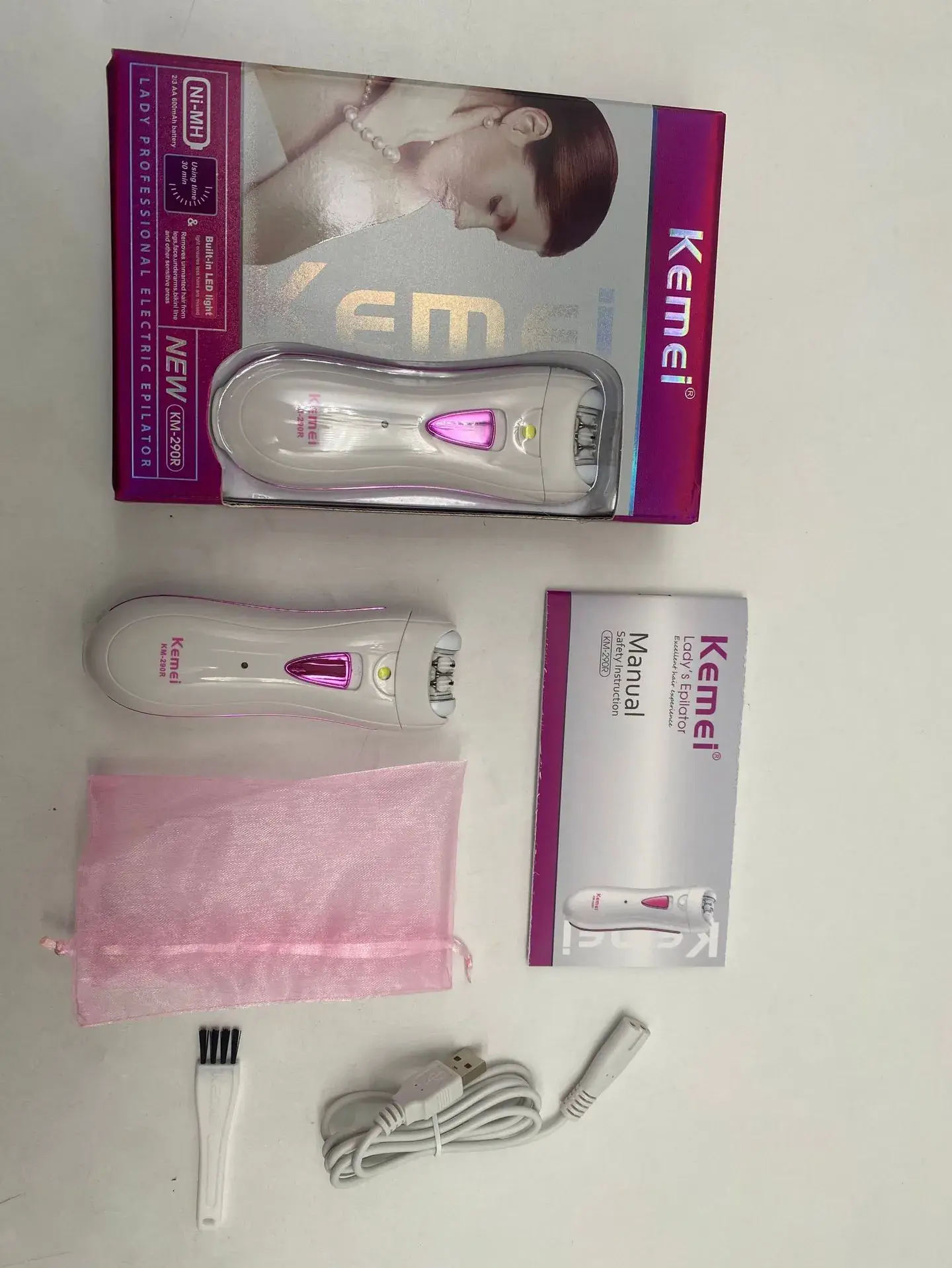 Kemei KM-290R Women's Hair Shaver White Pink — feature 2