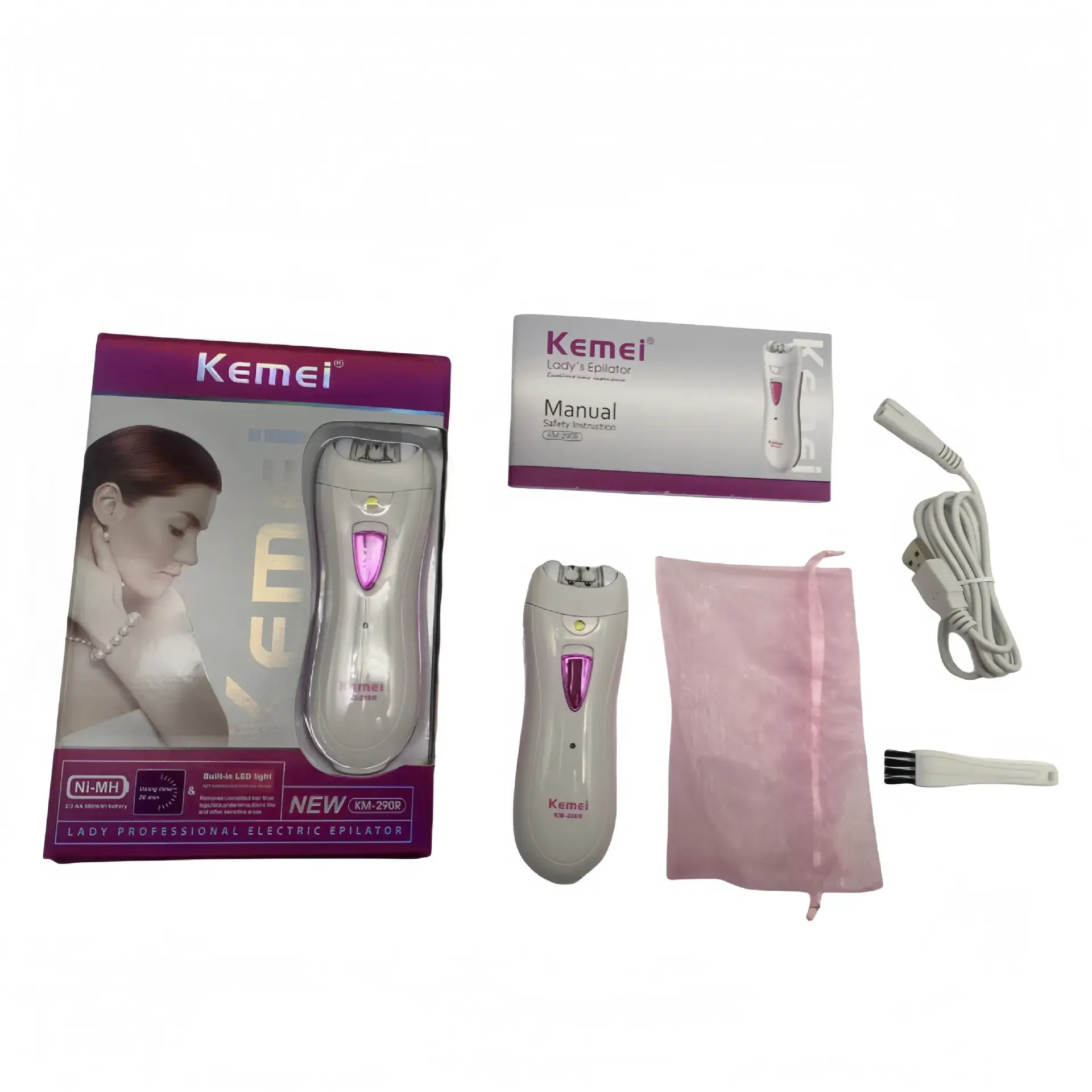 Kemei KM-290R Women's Hair Shaver White Pink — feature 8