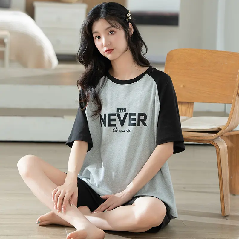 Summer Pajamas, Pure Cotton, Women's Summer Short-Sleeved Shorts Set, Summer Casual Cotton Large Size Home Clothes, Can Be Worn Outside, Wholesale