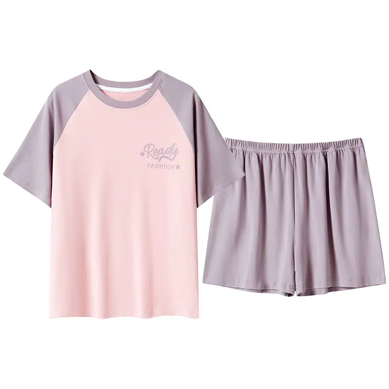 Summer Pajamas, Pure Cotton, Women's Summer Short-Sleeved Shorts Set, Summer Casual Cotton Large Size Home Clothes, Can Be Worn Outside, Wholesale