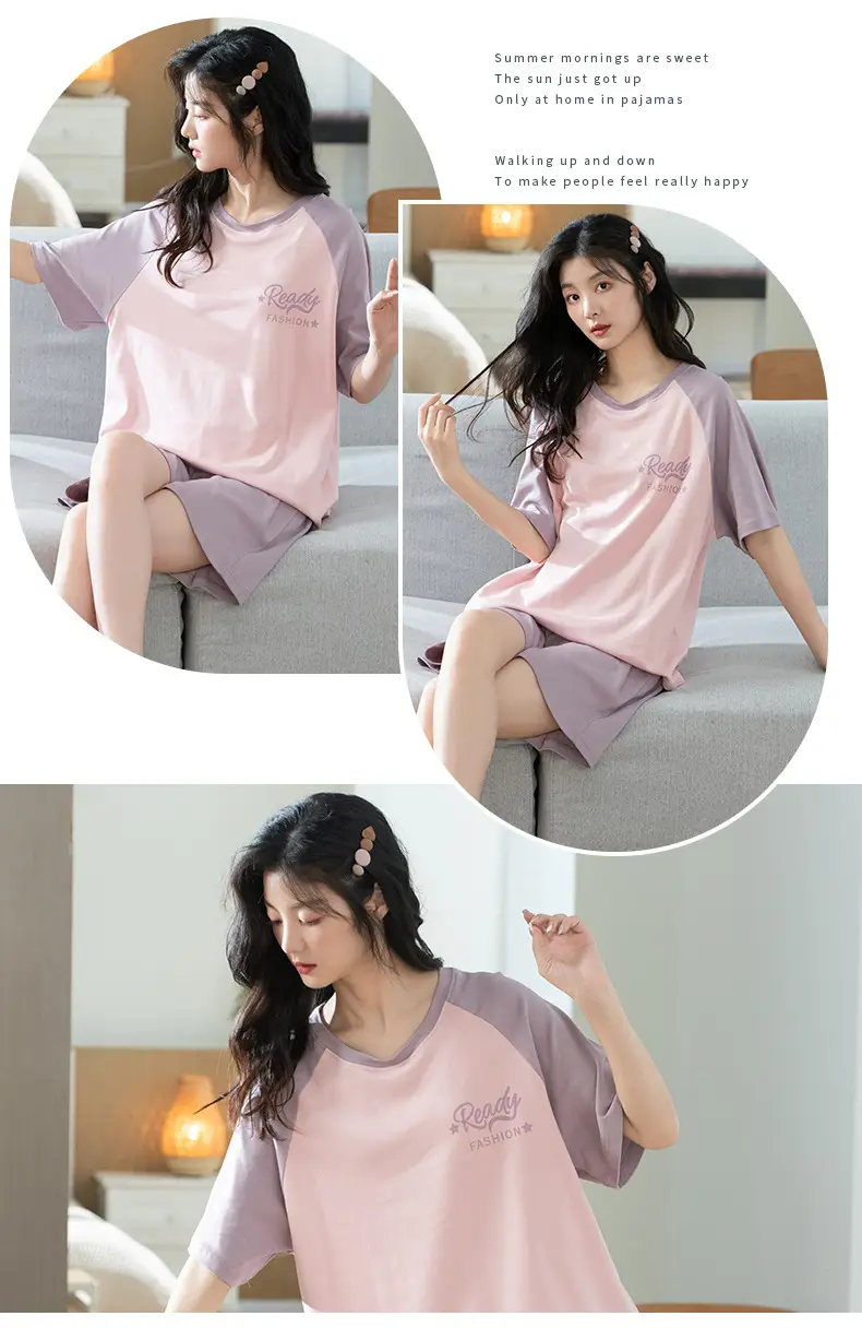 Summer Pajamas, Pure Cotton, Women's Summer Short-Sleeved Shorts Set, Summer Casual Cotton Large Size Home Clothes, Can Be Worn Outside, Wholesale — feature 10