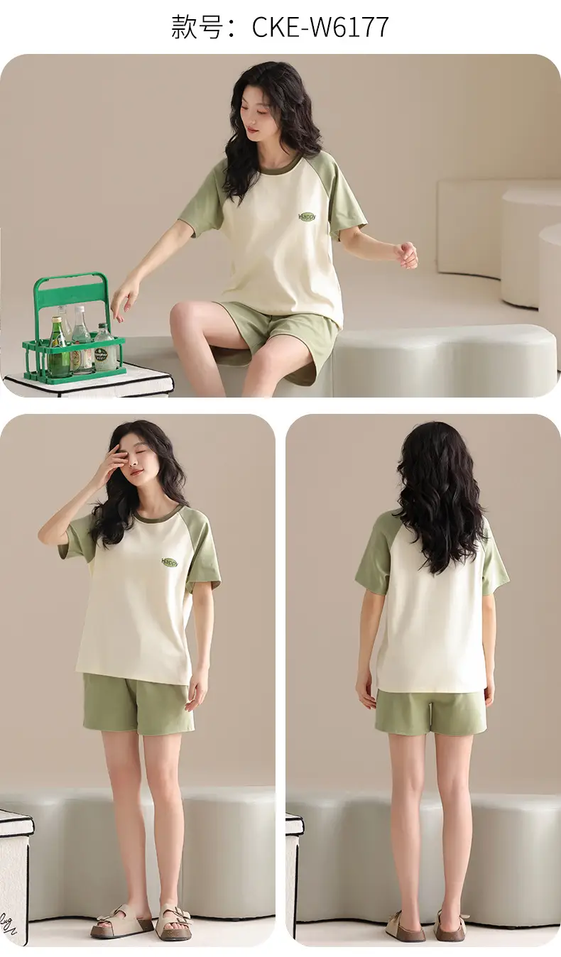 Summer Pajamas, Pure Cotton, Women's Summer Short-Sleeved Shorts Set, Summer Casual Cotton Large Size Home Clothes, Can Be Worn Outside, Wholesale — feature 17