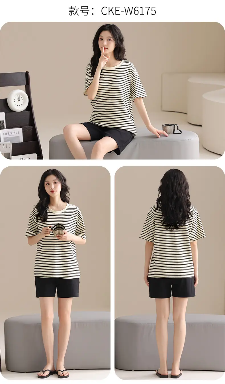 Summer Pajamas, Pure Cotton, Women's Summer Short-Sleeved Shorts Set, Summer Casual Cotton Large Size Home Clothes, Can Be Worn Outside, Wholesale — feature 19