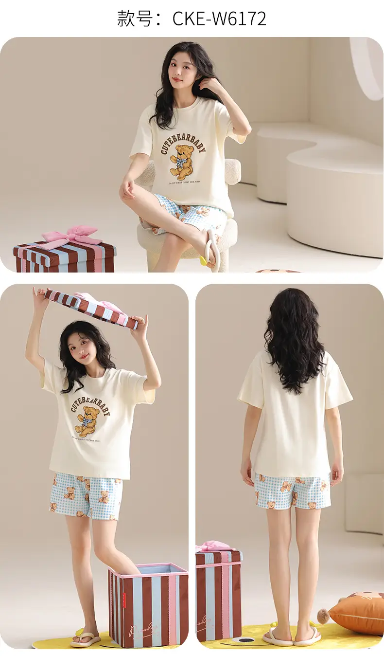 Summer Pajamas, Pure Cotton, Women's Summer Short-Sleeved Shorts Set, Summer Casual Cotton Large Size Home Clothes, Can Be Worn Outside, Wholesale — feature 22