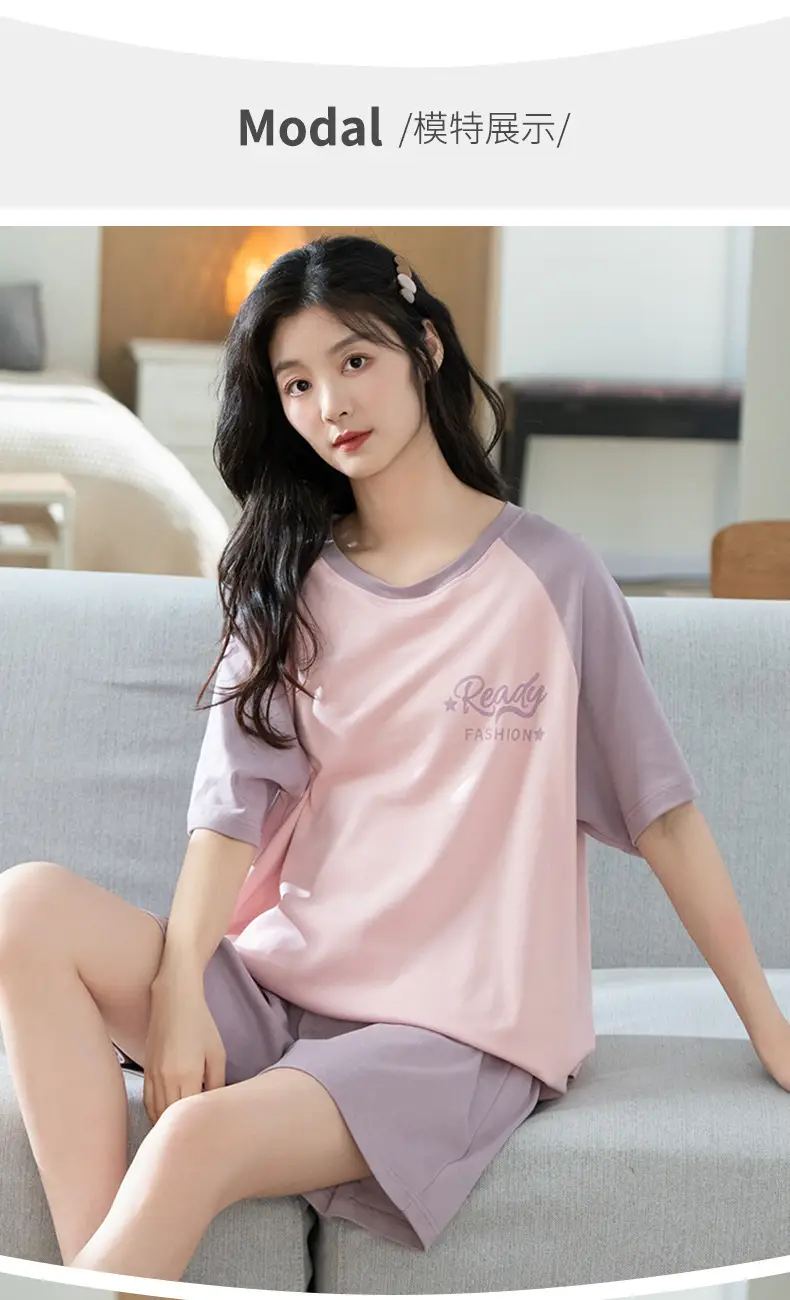 Summer Pajamas, Pure Cotton, Women's Summer Short-Sleeved Shorts Set, Summer Casual Cotton Large Size Home Clothes, Can Be Worn Outside, Wholesale — feature 8