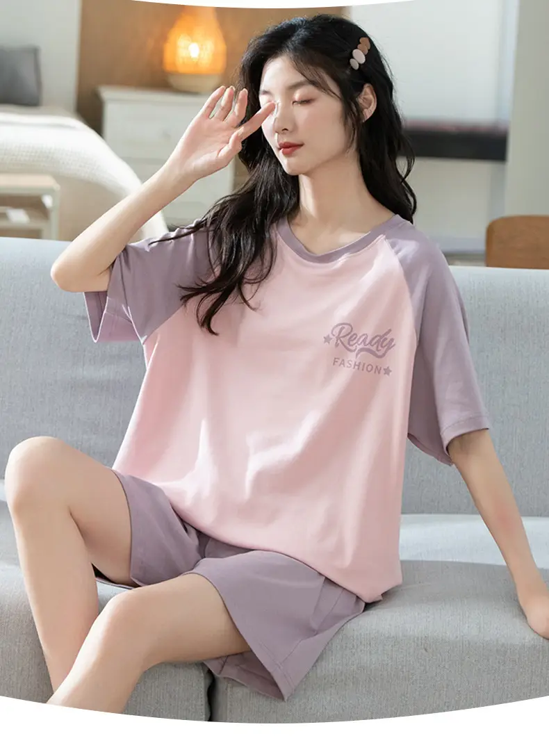 Summer Pajamas, Pure Cotton, Women's Summer Short-Sleeved Shorts Set, Summer Casual Cotton Large Size Home Clothes, Can Be Worn Outside, Wholesale — feature 9