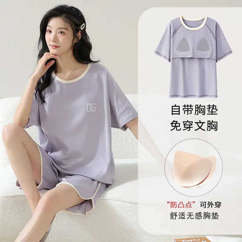 Summer Pajamas, Pure Cotton, Women's Summer Short-Sleeved Shorts Set, Summer Casual Cotton Large Size Home Clothes, Can Be Worn Outside, Wholesale